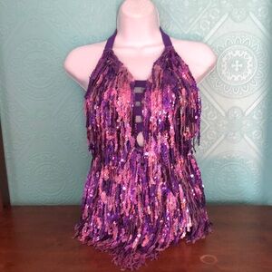 Sassy, purple, fringed Glamour dance costume